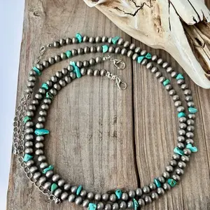 2 Layer Western Style Navajo Pearl Turquoise Stone Necklace