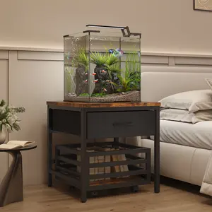 Kepptory 3-9 Gallon Fish Tank Stand, Bedside Aquarium Stand with Drawer and Basket, Turtle Reptile Terrarium Tank Stand for Bedroom and Living Room