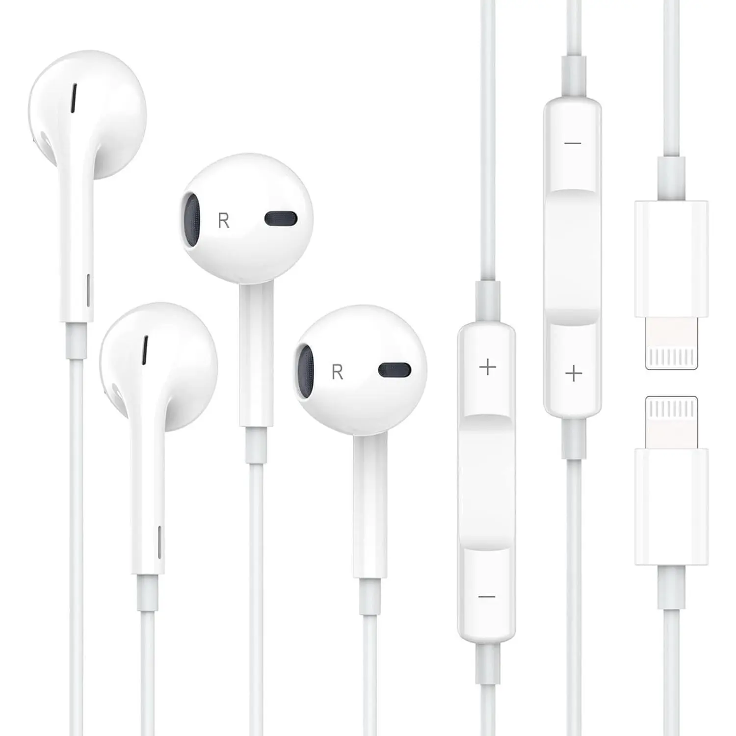 Earbuds 2 Pack for iPhone Wired Earphones Built-in Microphone & Volume Control Noise Canceling Isolating Headphones for iPhone 14/13/12/11/SE/X/XR/XS/8/7