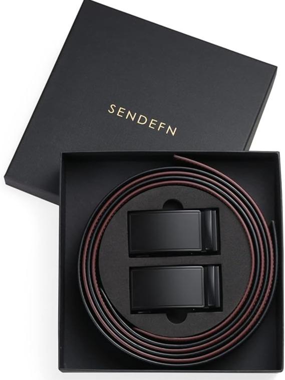 Men's 2 Pack Ratchet Belt Set in Gift Box - Adjustable Leather Belts for Dre   ss & Casual Wear - Perfect Fit for Various Waist Sizes