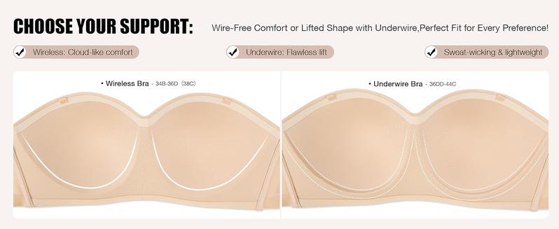OEAK Womens Strapless Bras Wireless Non-Slip Tube Top Push Up Bralette Seamless Padded Bandeau Bra Everyday Convertible Bra