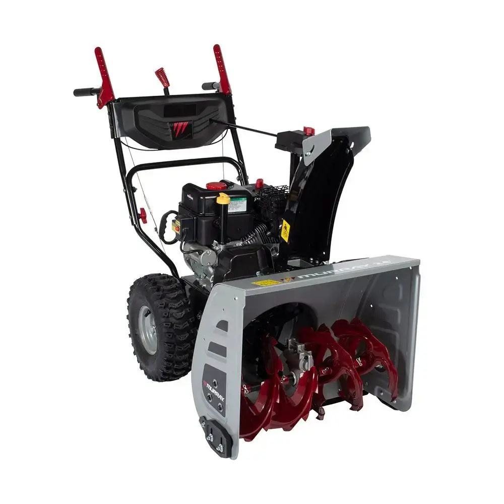 MurrayFlurry XL 2-Stage Gas Snow Blower - 24-in Clearing Width, 208cc Engine, Self-Propelled, 8 Speeds, 180° Adjustable Chute, Long Throw Steel Auger, Adjustable Skid Shoes, Easy Operation, Icy Surface Use, Cold-Weather Reliability, Durable Construction,,