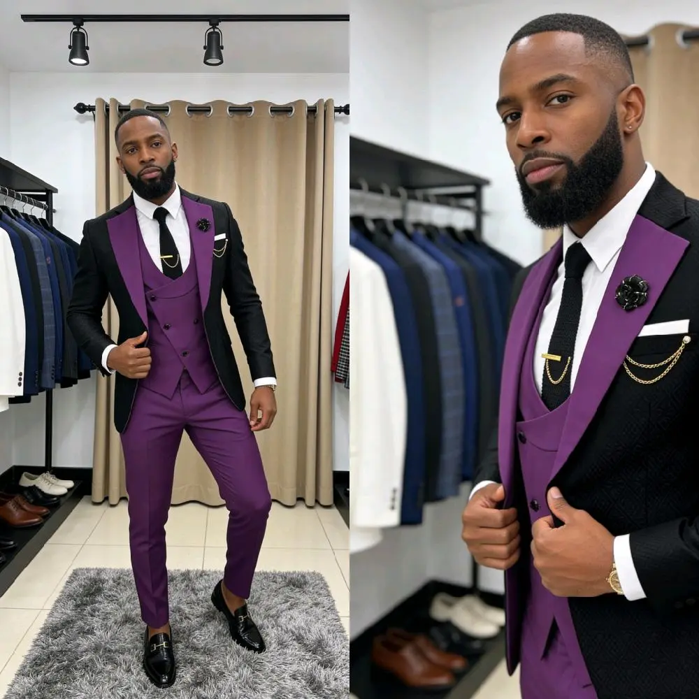 Men's Vintage-Inspired 3-Piece Wedding Groom Suit Set, Long Sleeve Tailored Blazer, Vest & Pants Ideal for Groom Tuxedo Alternative, Workwear, Business Casual Outfits & Prom Or Party Events