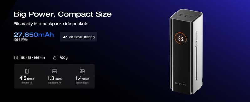 【Free 5kmah Qi2 power bank】ECOFLOW Rapid Pro Power Bank (27650mAh, 300W Max Output, 140W Built-in Cable), 4-Port Portable Charger, TSA-Approved, Up to 320W Recharge, Compatible with MacBook, iPhone 17/16/15, Galaxy, Laptop