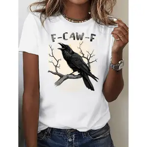 Trendy fashion [Minimalist] Ms. Fcawf print t-shirts airtight, recreation, fashion, crow print, ideal for choose, choose avant-garde t-shirts design | Medium stretch