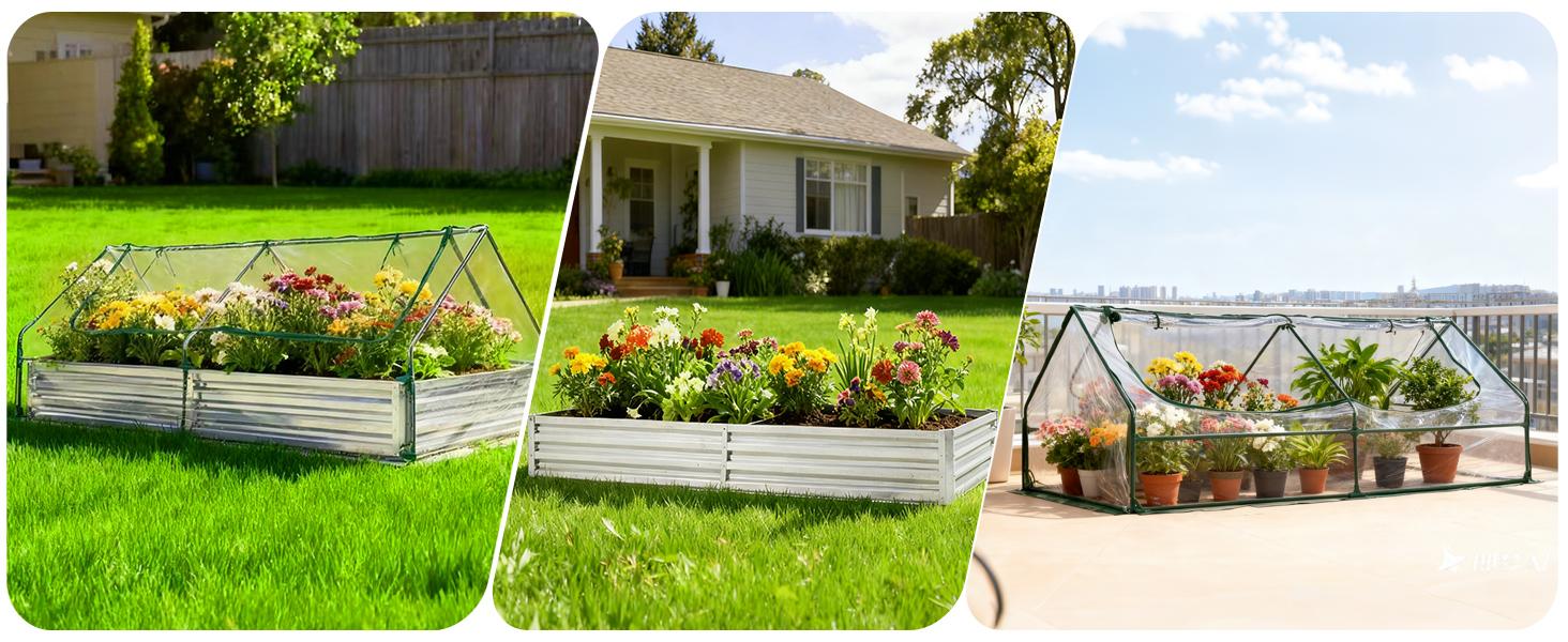 utdoor Raised Garden Bed with Transparent Waterproof Cover for Growing Vegetables, Cold-Resistant Planter Box Kit with Large Screen Windows for Herbs & Flowers, 6x3x2ft