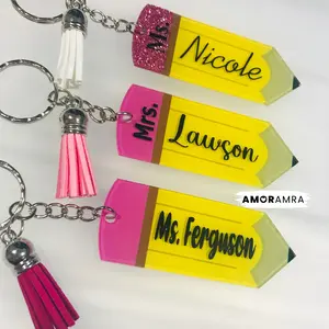Personalized Acrylic Pencil Keychain, 3" Teacher Pencil Keychain, Teacher Appreciation Gift