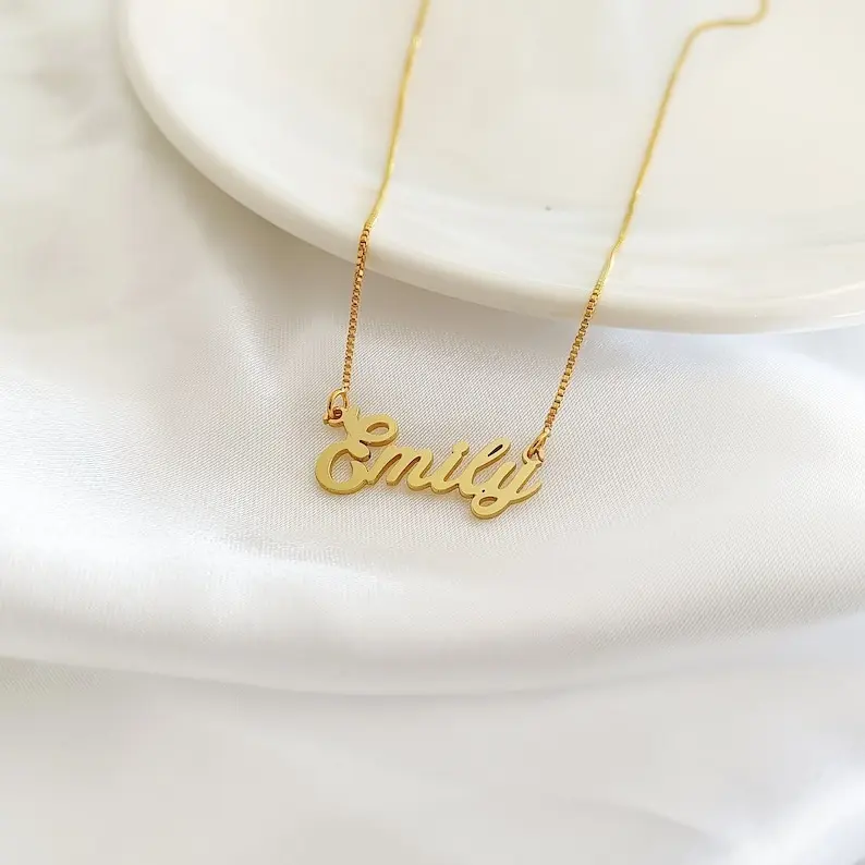 AS163 Personalized Custom Name Pendant Stainless Steel Cut Gold Steel Name Necklace Gift Family and Friends