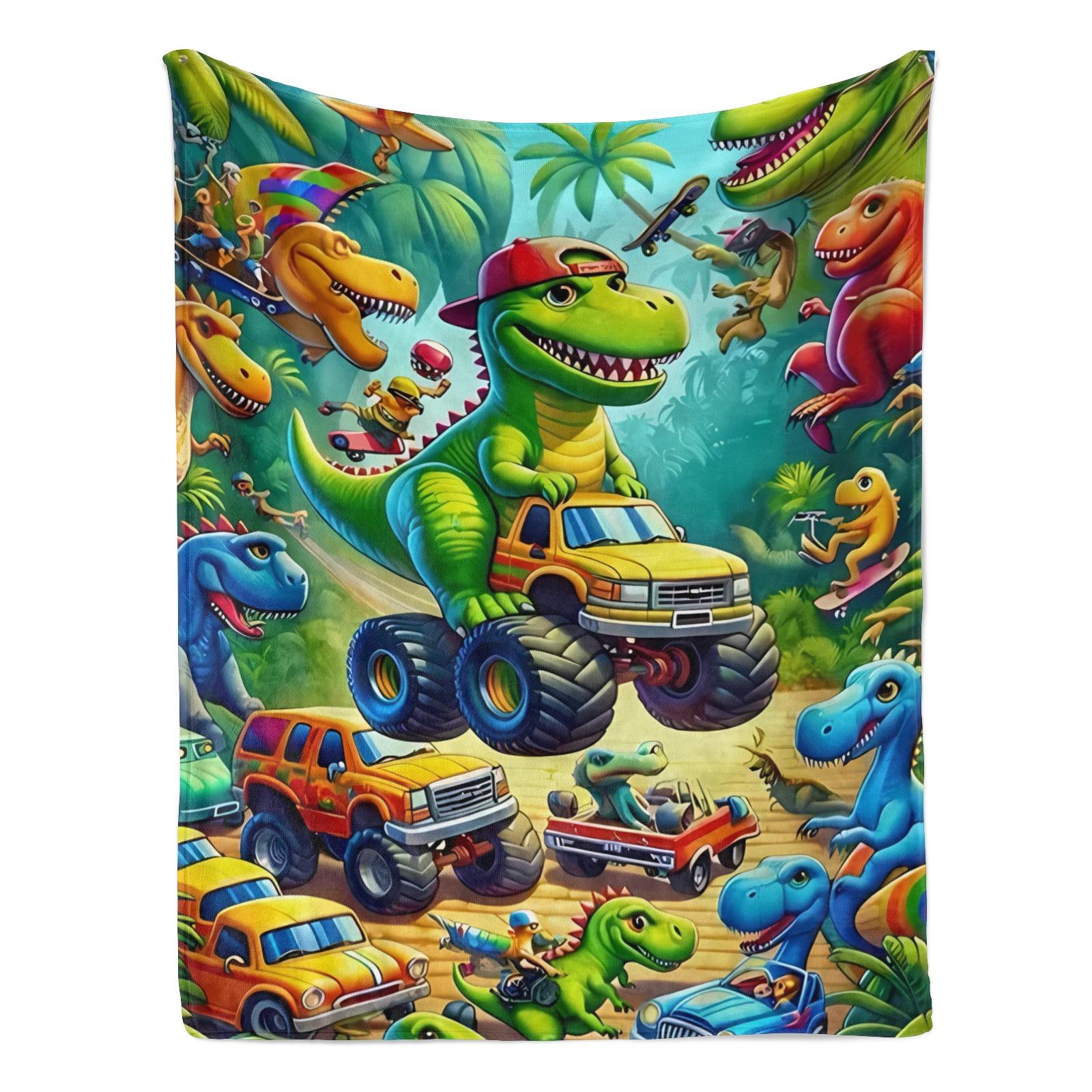 Soft and Fun Cartoon Dinosaur Pattern Blanket, Comfortable Dinosaur Truck Plush Blanket, Perfect for A Cozy Nap or Afternoon Nap in The Bedroom. Soft and Fun Cartoon Dinosaur Pattern Blanket, Comfortable Dinosaur Truck Plush Blanket, Perfect for A Cozy Nap or Afternoon Nap in The Bedroom.