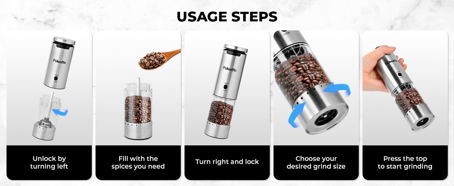 Pukomc Smart Herb Grinder – 6-Speed Adjustable, Rechargeable with LED Light, Quick One-Touch Use & Detachable Design. Includes 12 Blends & Extras.