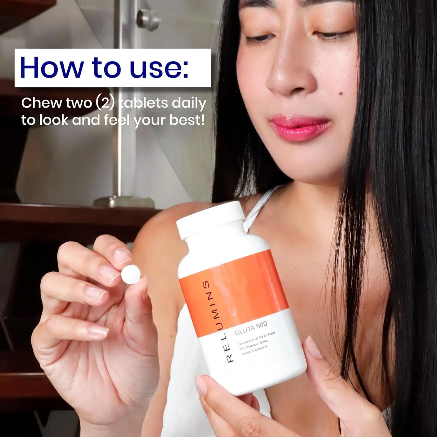Relumins Gluta 500 Chewable Tablets with Glutathione, Hyaluronic Acid, Vitamin C, Biotin & Collagen Supports Skin Tone & Glow Fruit Punch Flavor Made in USA 60 Tablets - TikTok Shop Relumins Gluta 500 Chewable Tablets with Glutathione, Hyaluronic Acid, Vitamin C, Biotin & Collagen Supports Skin Tone & Glow Fruit Punch Flavor Made in USA 60 Tablets - TikTok Shop