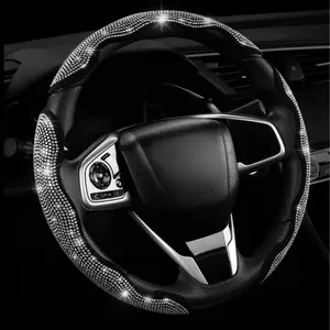 Sparkly Diamond 3-Segment Steering Wheel Cover - Bling Girly Style, Anti-Slip Breathable, Universal Fit for 99% Cars, Perfect Car Decor Accessory for Women Drivers