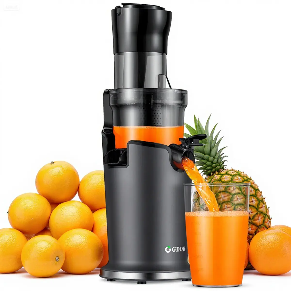 GDOR Cold Pressed Slow Masticating Juicer Machine - 150W-250W Corded Unit, Silent Extractor with Multi-Size Feed Chute, Automatic Feed, Easy Clean & High Yield for Whole Fruits and Veggies,home essentials