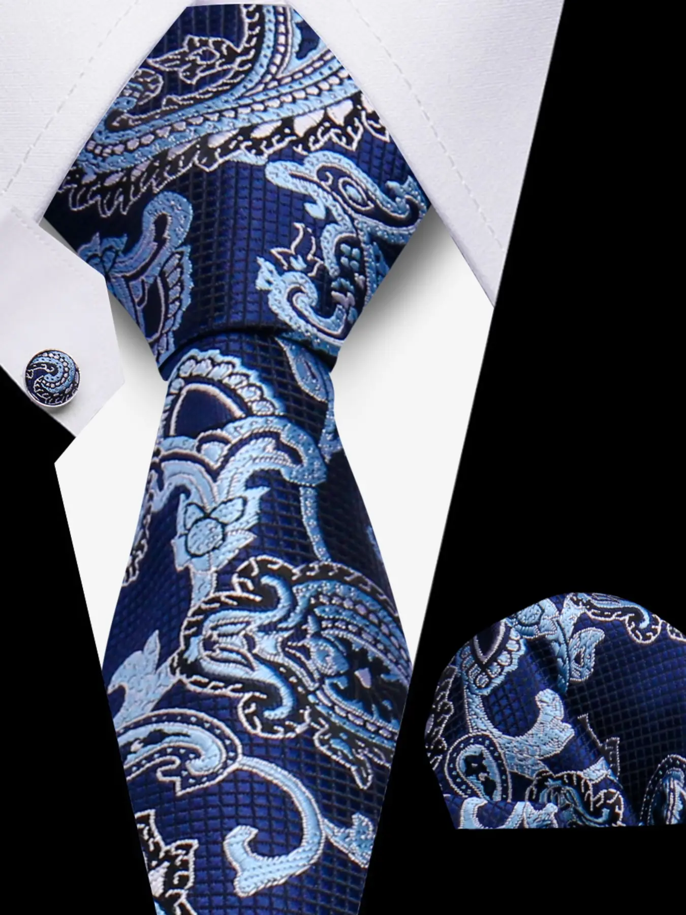 Men's High-End Casual Floral Tie Set, 3-Piece Wedding Party Accessories, Includes Scarf & Cufflinks, Perfect for Special Occasions