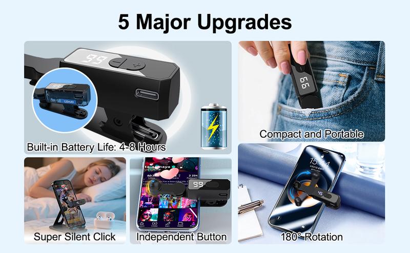 Portable automatic clicker suitable for iPhone, iPad, and Android phones, hands-free, silent operation, lightweight and easy to use, suitable for Tiktok live streaming, game likes and reward tasks (black)