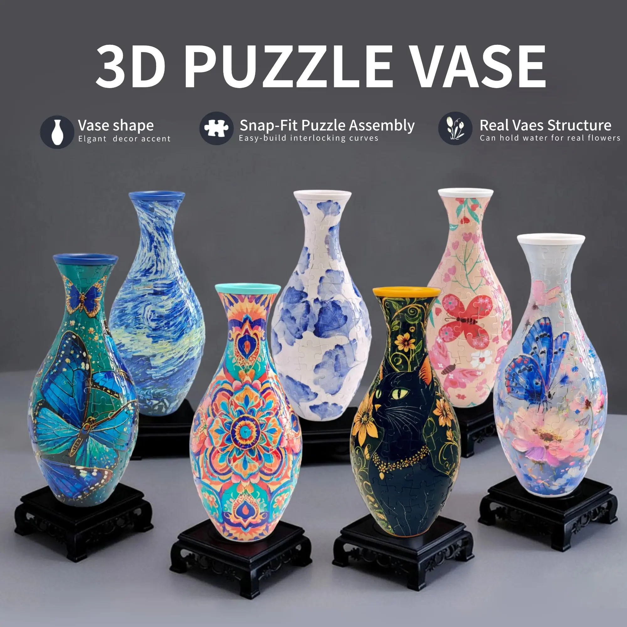 SLOPPYHLA Plastic 3D Puzzle Vase - 160-Piece Snap-Fit Art Puzzle for Adults, Waterproof DIY Craft, Unique House Decoration for Home Office, Ideal Unique Gift, Art Puzzles, Diy Crafts