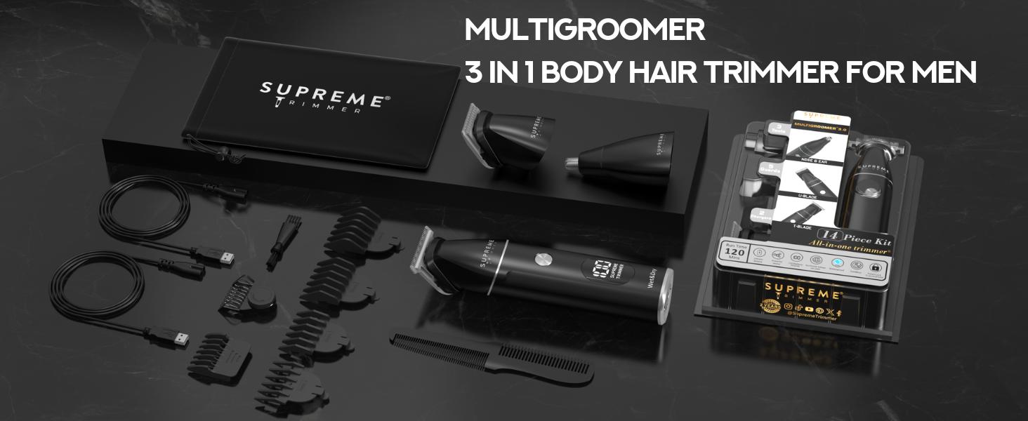 Supreme Trimmer Manscape Multigroomer | Waterproof Rechargeable Men's All-in-One Body & Beard Trimmer Kit | Hair, Nose & Ear multigroom Trimmer grooming tools set series