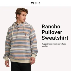 BILLABONG Rancho Pullover Sweatshirt Fleece Menswear Mid-weight 3-Button Collar Casual Tops for Everyday