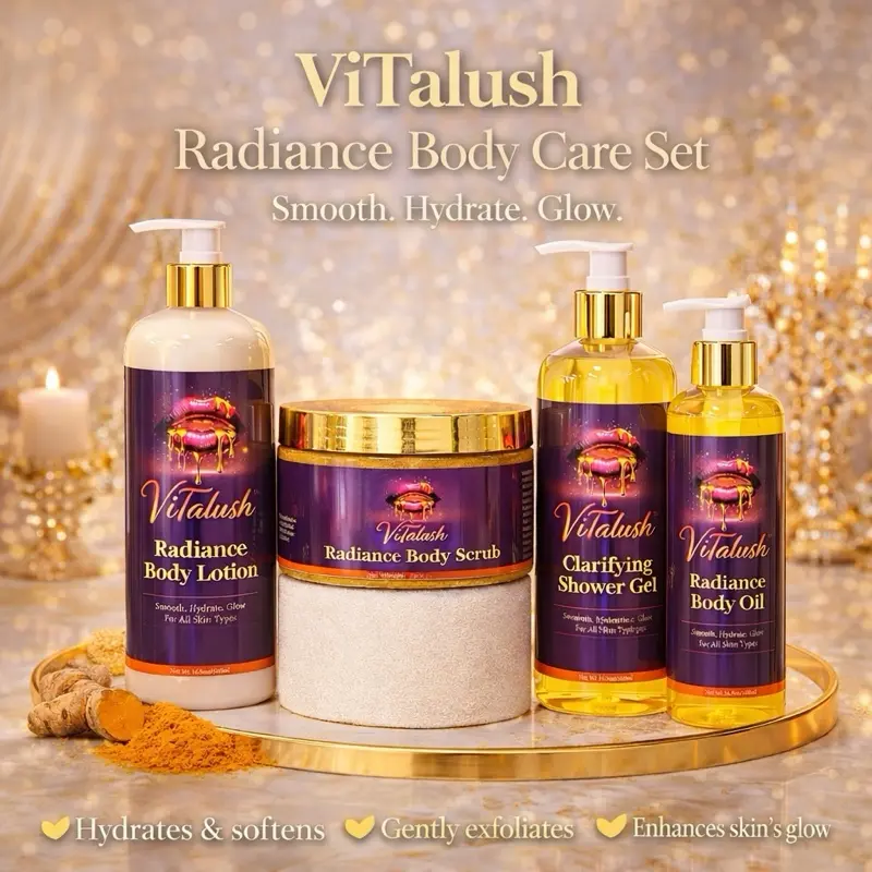ViTalush Turmeric Radiance Body Care Set - Coconut, Sugar Exfoliant & Shea Moisturizer for Hydrated, Radiant Skin
