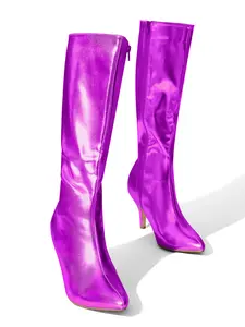 BLISSFUL STEP Pointed Toe Stiletto Heels Knee High Boots for Women