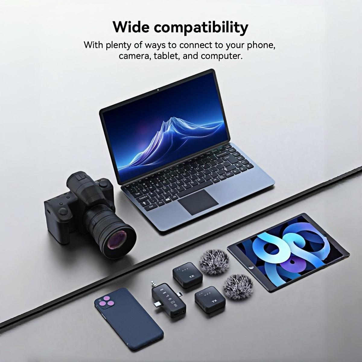 3-in-1 Wireless Lavalier Microphone,for iPhone/Android/Camera, Up to 328ft Transmission, Up to 18H Battery, Mini Microphone for Record Interview, Vlogs, YouTube