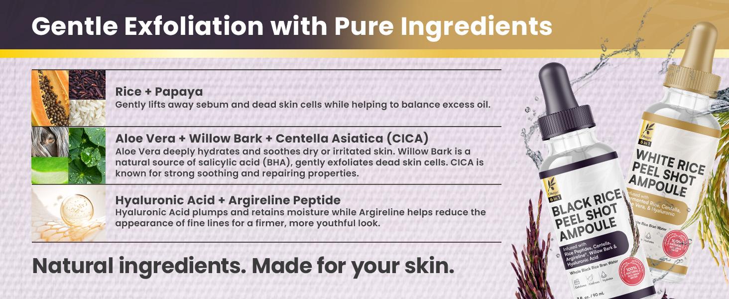 Okaga Natural Rice Peel Shot Ampoule Duo - 100% Organic Serums for Brightening, Exfoliating, and Moisturizing - Suitable for All Skin Types - Chemical Free Okaga Natural Rice Peel Shot Ampoule Duo - 100% Organic Serums for Brightening, Exfoliating, and Moisturizing - Suitable for All Skin Types - Chemical Free