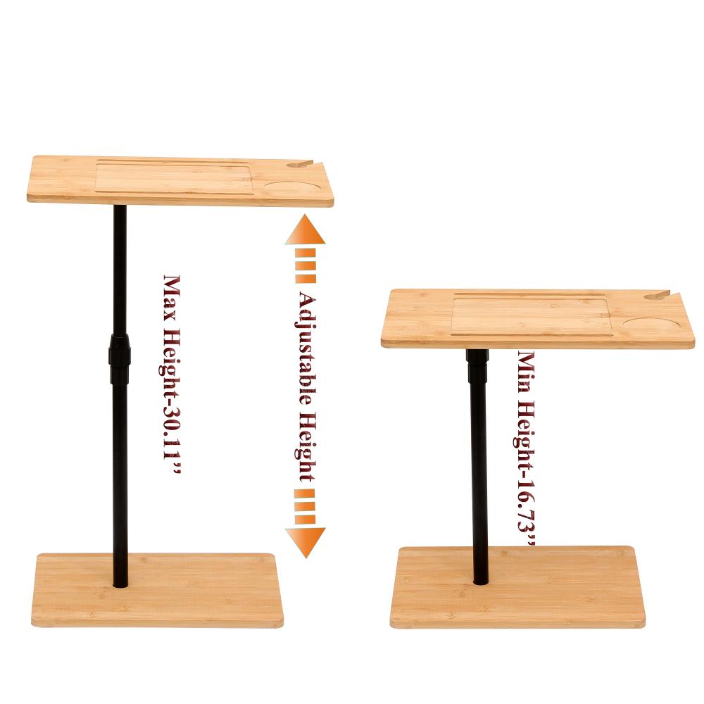 Couch Tray Table Bamboo Height Adjustable Side Table for Sofa C-shaped Oval End Tables with Slots for Bed & Chairs in Living Room & Bedroom