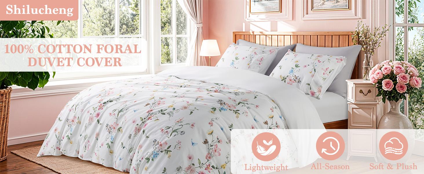 Sonoro Kate Botanical Paradise 3-Piece Floral Duvet Cover Set Wrinkle Resistant Easy Care Cotton Bedding with Secure Zipper Closure for Breathable Comfort and a Fresh Bedroom Makeover