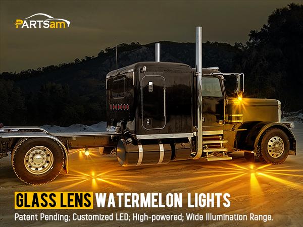 Partsam 2Pcs Glass Watermelon Lights Dual Color Amber/Blue with Stainless Steel Bracket for Kenworth Peterbilt Freightliner