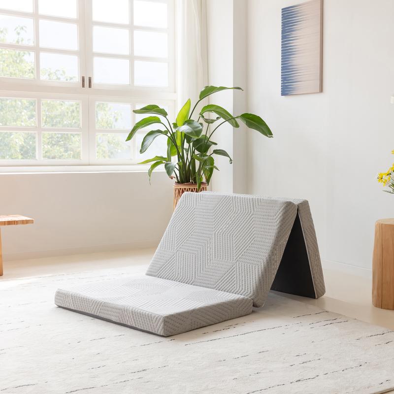 EGO Tri Folding Memory Foam Topper, Travel and Yoga Mats, 4 inch Single topper with Washable Cover, Twin Full Queen King Camping Mattress