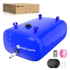 Nilight Portable Water Storage Bladder 63 Gallon - Heavy-Duty 1000D PVC Foldable Water Bladder Tank with 3/4" PVC Spigot for Garden, Camping & Outdoor Use, Blue