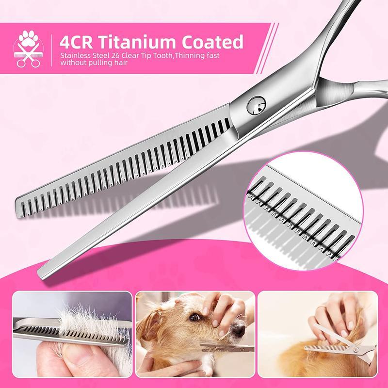 7 PCS Professional Pet Dog Grooming Scissors Set Straight Curved Thinning Shear, Dog Scissors for Grooming