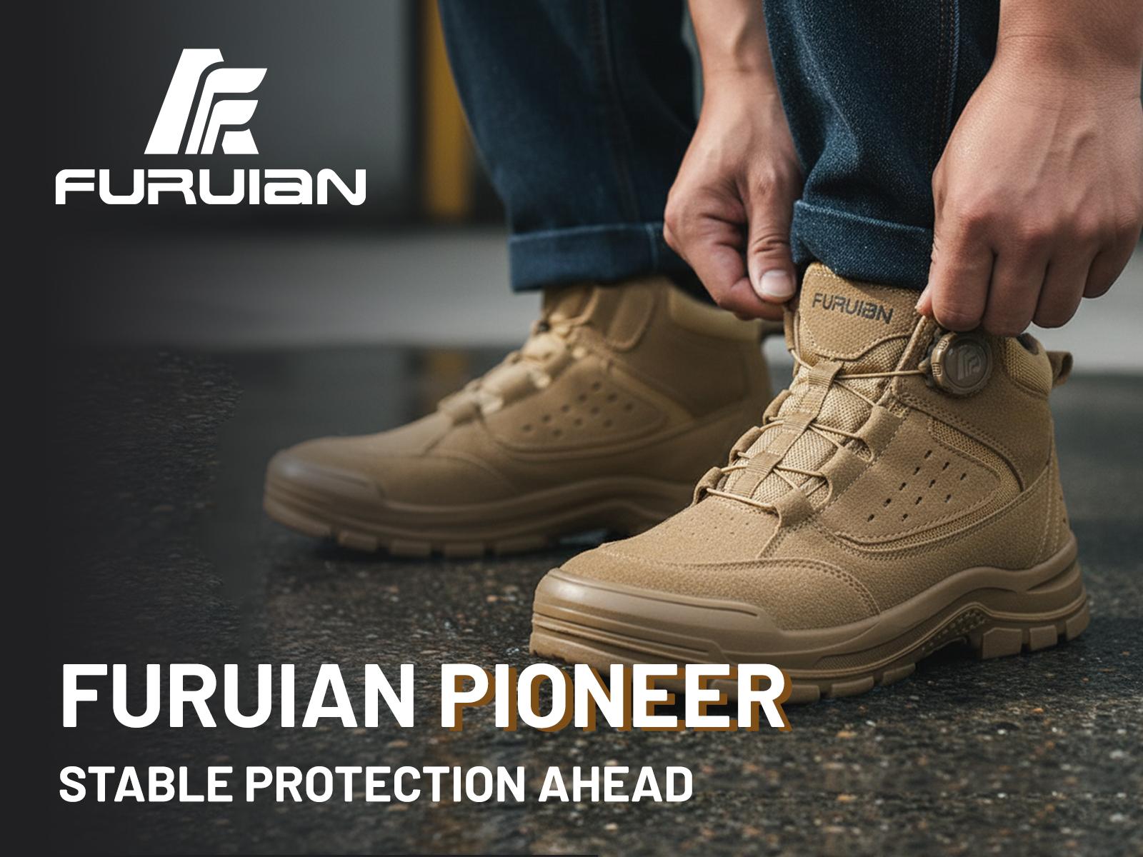 Furuian Steel Toe Boots for Men Women Comfortable Lightweight Work Boots for Men Slip Resistant High Top Steel Toe Rotating Buckle Safety Shoes Puncture Proof Indestructible Construction Shoes