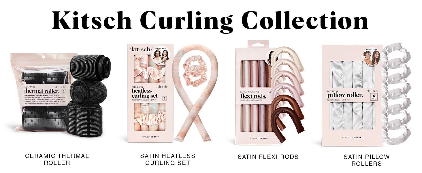 Kitsch Satin XL Jumbo Hair Rollers for Overnight Curls - Heatless Curling Set With Headband and Soft Rollers, Heat Free Curls, Frizz-Free, Chocolate