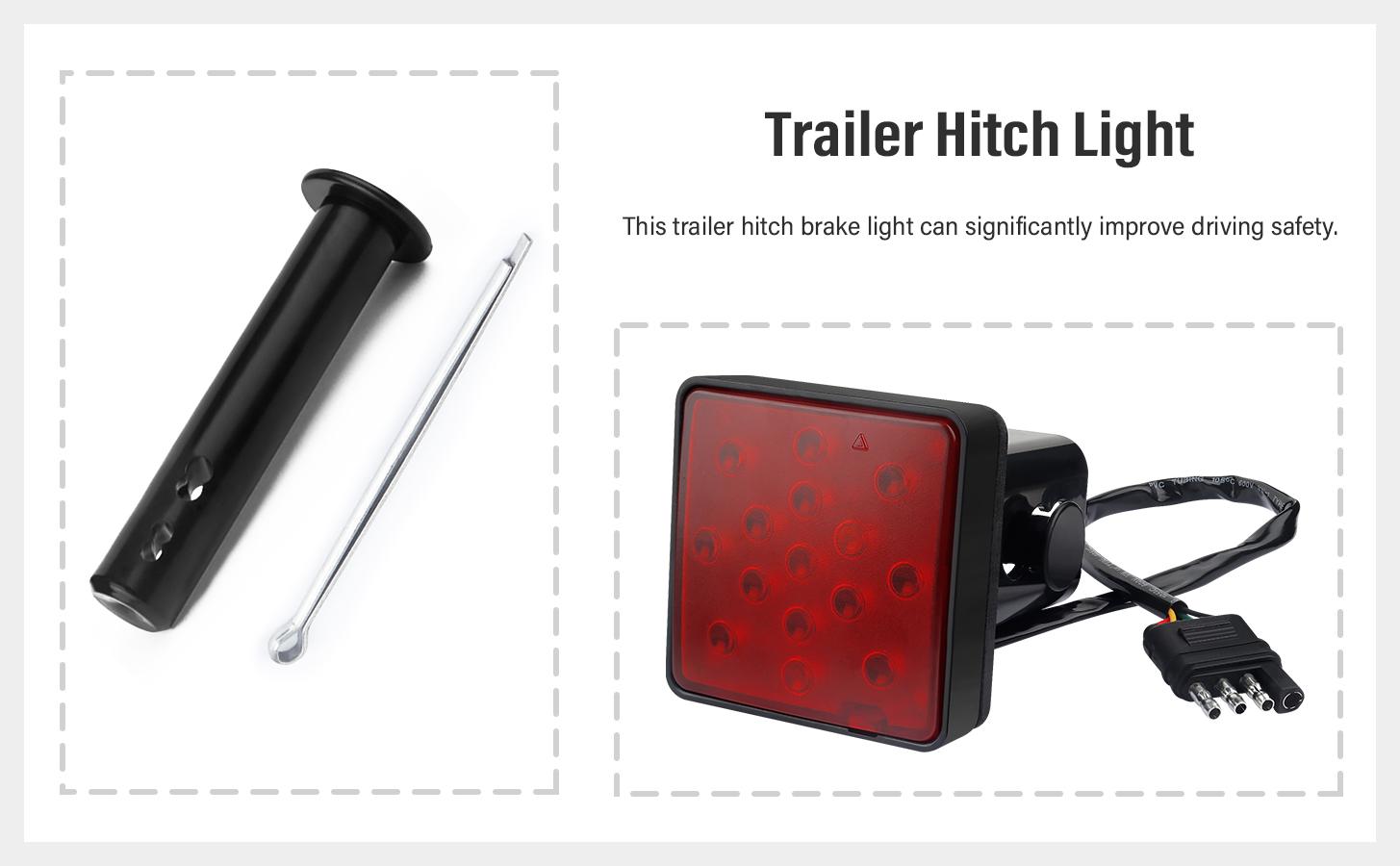 DIBMS LED Brake Light Trailer Hitch Cover Square Red Lens Vehicle Tow Hitch Driving Brake Lamp 15 LEDs Brake Tail Lights for Towing Truck RV and SUV