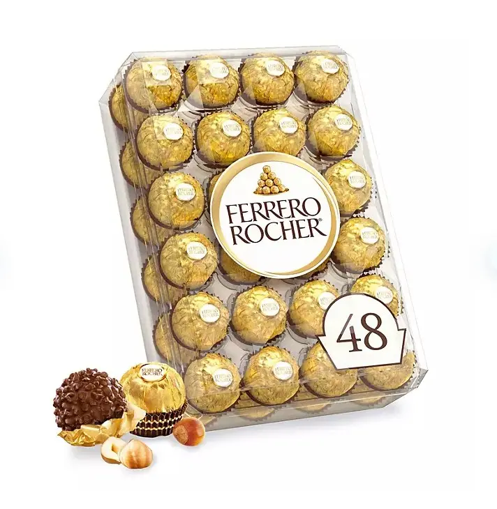 Ferrero Rocher Premium Milk Chocolate Hazelnut 48 ct - Delicious Combo of Hazelnut Milk Chocolate & Crispy Wafers Snack Box Crunch Bonbon