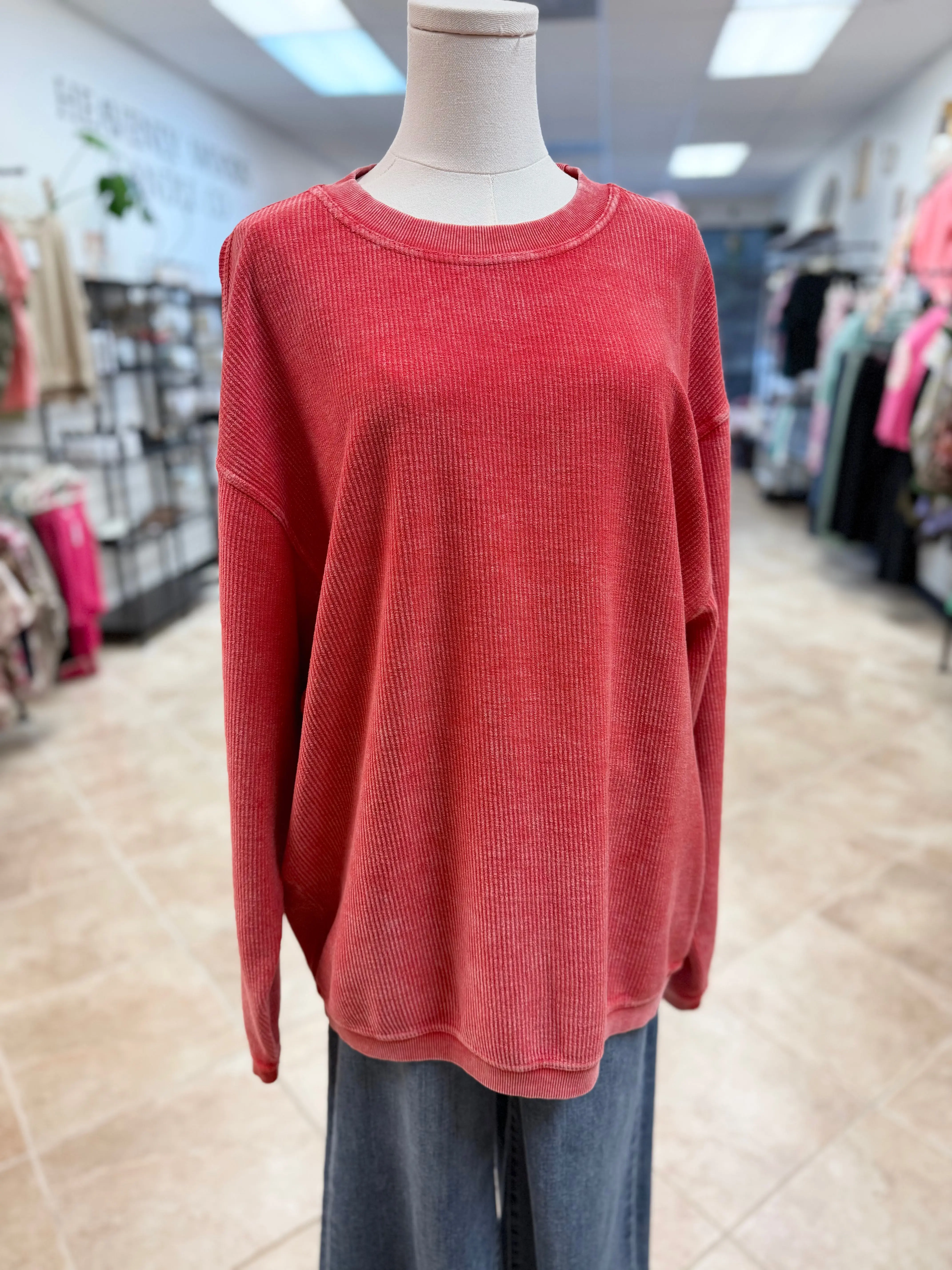 Red Moonryder Ribbed Crewneck Sweatshirt