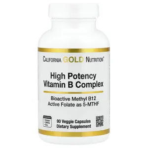 California Gold Nutrition High Potency Vitamin B Complex with Methyl Folate & Methyl B12, 90 Veggie Capsules