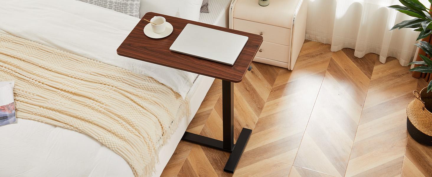 【Deal】Overbed Bedside Table with Wheels, Adjustable Hospital & Home Use Bed Table, Rolling Laptop Table, Mobile Standing Desk