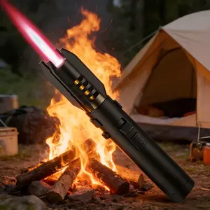 High Temperature Butane Torch Lighter - Adjustable 1500°C/1800°C Bright Blue Flame, Refillable, Portable, Safety Lock | Fast Ignition for Outdoor Cooking, Camping, Candles, BBQ (Butane Gas Not Included)