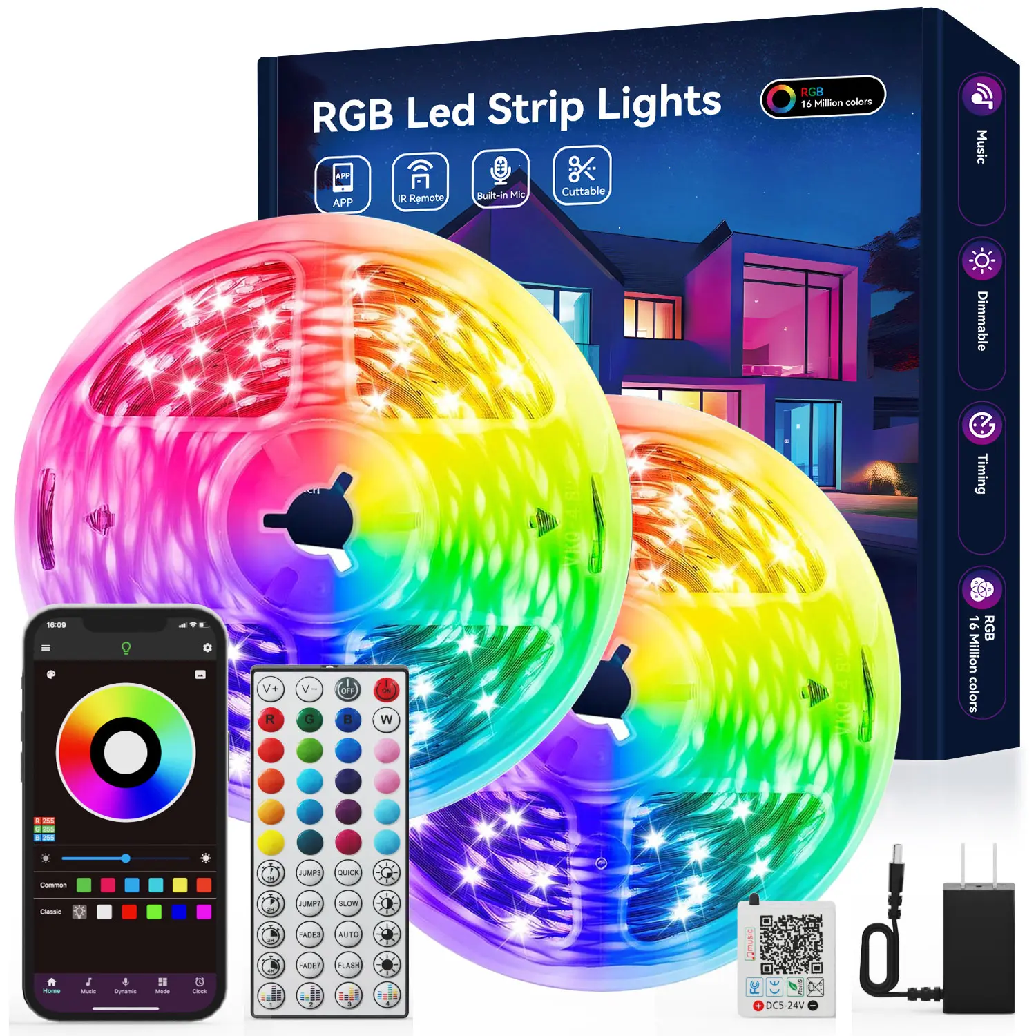 Smart RGB LED Light Strips - Remote/App Ctrl, Music Sync, Color Changing Lighting, Bedroom Items, Room Decor, Aesthetic Room Decor Home Accessory