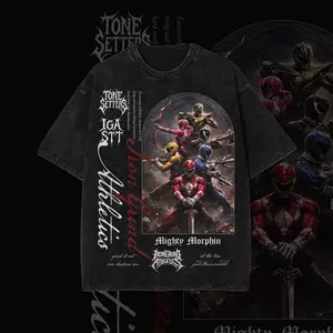 Vintage Mighty Ranger Team Graphic Washed T-Shirt – Retro Dinosaur Action Power Streetwear Cotton Tee Unisex Shirt