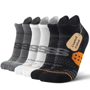 5 Pairs Men's Professional Sports Socks, Low-Cut Marathon Running Socks, Thick Terry Cushion Sole, Shock Absorb Anti-Slip, Heel Tab Ankle Support, Moisture Wicking, All Season for Hiking Skiing Basketball Mountaineering
