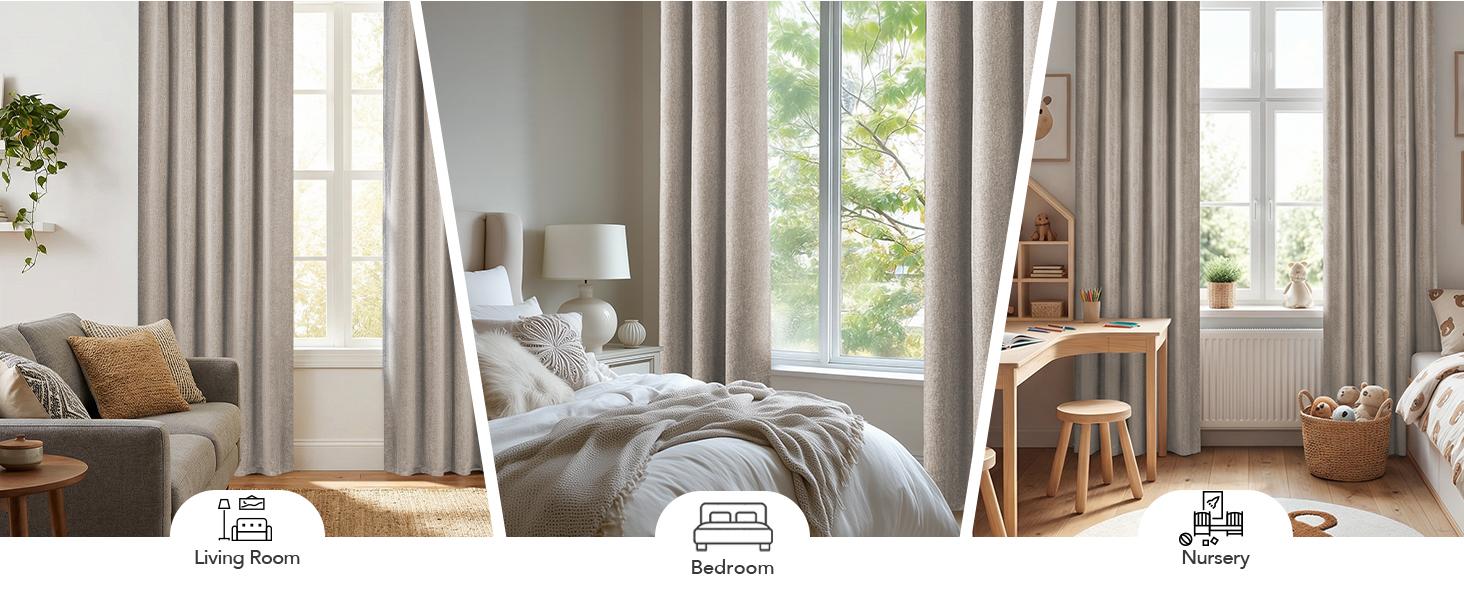 Deconovo Linen-Textured Blackout Pinch Pleated Curtains with Adjustable Plastic Curtain Hooks, Lined Pleated Window Drapes, Track & Ring Hook Compatible