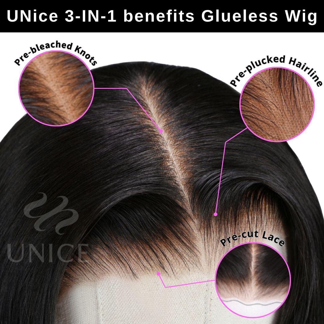UNice Glueless Body Wave Wig Pre Cut 5x5 HD Lace Closure Human Hair Wigs with Drawstring Pre Plucked Hairliner Friendly for Beginners Natural Scalp