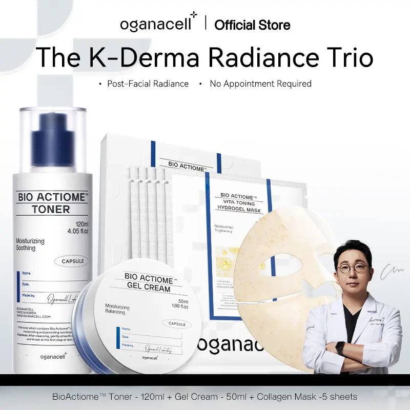 Oganacell Bio Actiome Vitamin C Trio l Radiant & Deep Hydration l Probiotic Soothing Essence Toner, Ultra Firming Gel Cream, Toning Hydrogel Mask 5 Sheets l Korean Skincare