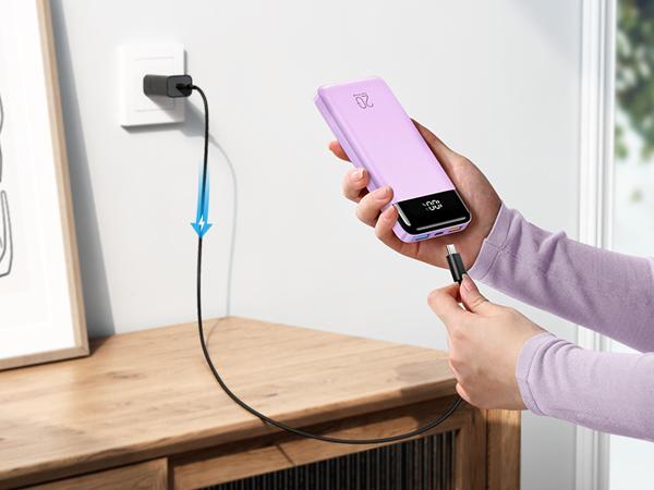 Charmast 20W Fast Charging Power Bank 20000mAh Ultra Thin Portable Charger with Built-in Cables for iPhone Android Tablet USB-C Micro USB Included Travel Friendly Rechargeable Battery Pack Black