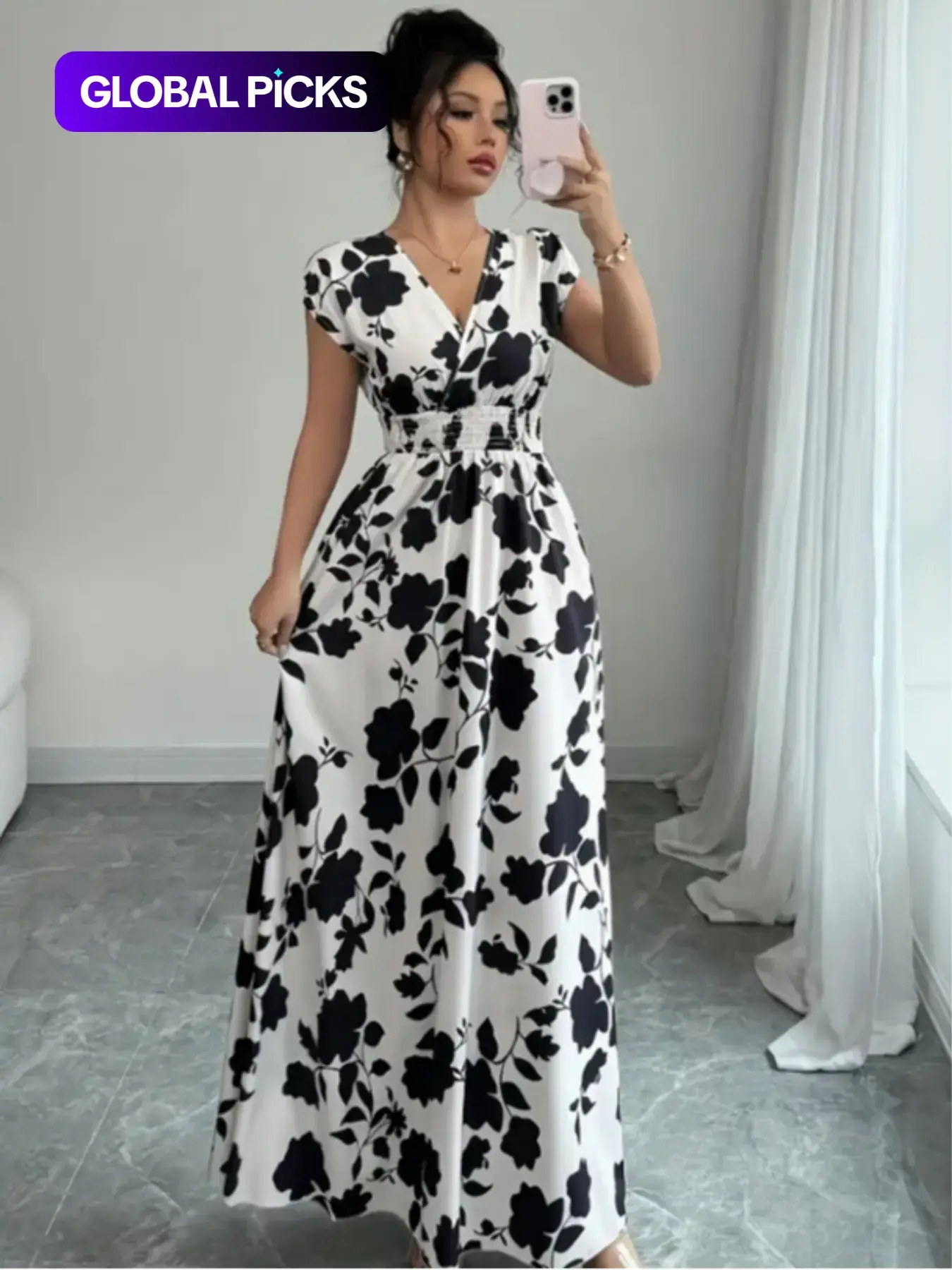 Elegant Women's Summer Dress, Womenswear, V Neck Fitted A-Line Batwing Sleeve, Floral Print, Leaf, Casual Boho Sundress, Casual Fashion Style, Perfect for Daily Wear & Special Occasions, Chic Dress, Boho Casual Comfy, Bohemian Aesthetic Summer Dress