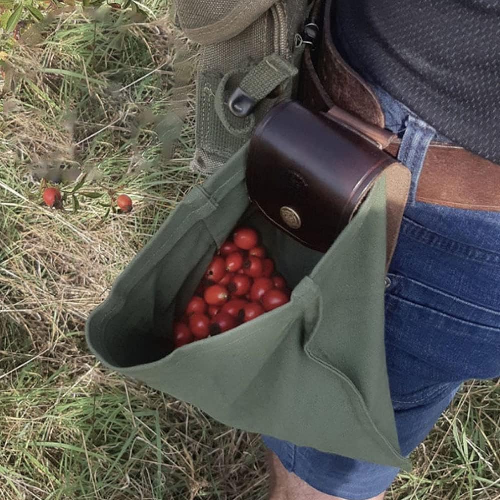Outdoor Camping Foraging Pouch, Water Resistant, Waxed Canvas, Fruit Picking Bag