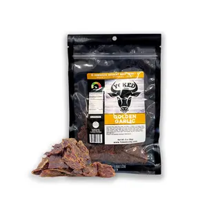 Yoked Jerky Golden Garlic Flavor Snack - Premium Brisket Beef Jerky 3 oz Gluten Free No Added MSG Low in Fat Made in USA Dry Dried Snack